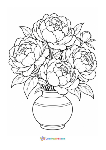 Peonies in a round vase coloring page