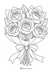 Rose bouquet tied with ribbon coloring page
