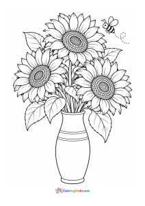 Sunflowers in a tall vase coloring page