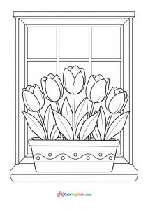 Tulips on a window sill coloring page