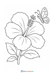 Hibiscus flower with a butterfly coloring page