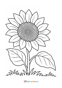 Large sunflower in a garden coloring page