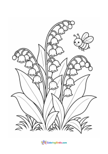 Lily of the valley flowers with a bee coloring page