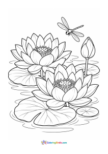 Lotus flowers on a pond coloring page