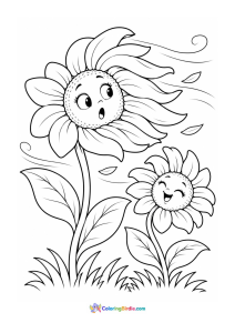 Flower blown by the wind coloring page