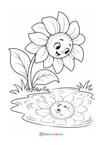 Flower looking at its reflection coloring page