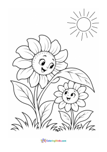 Mom flower protecting baby flower from the harsh sun coloring page