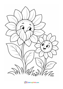 Shy sunflower hiding behind its petals coloring page