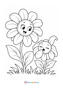 Sleepy baby flower waking up coloring page