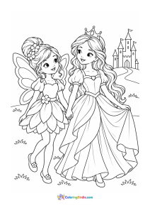 Fairy and princess best friends coloring page