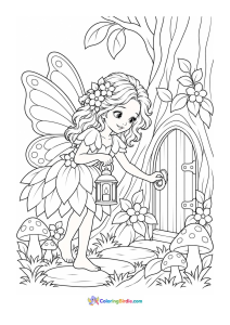 Fairy at a secret garden door coloring page