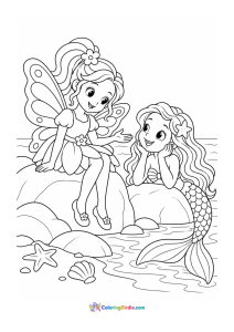 Fairy meeting a mermaid coloring page
