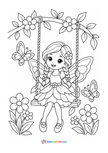 Fairy on a swing coloring page