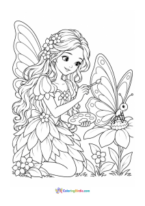 Fairy painting a butterfly coloring page