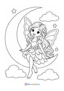 Fairy sitting on crescent moon coloring page
