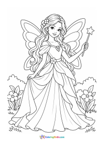 Fairy in a beautiful gown coloring page