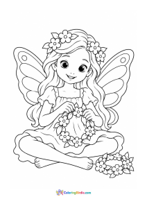 Fairy making a flower crown coloring page