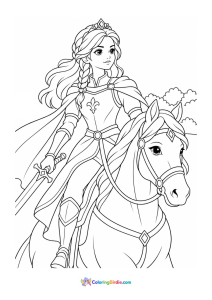 Warrior princess on horse coloring page