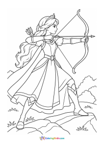 Warrior princess with bow and arrow coloring page
