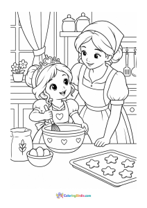 Princess baking in kitchen coloring page