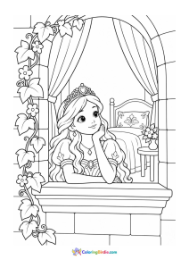 Princess gazing out window coloring page