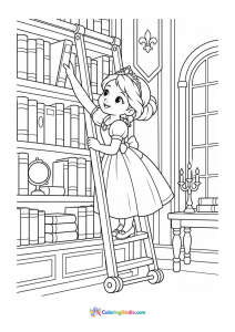 Princess in library coloring page