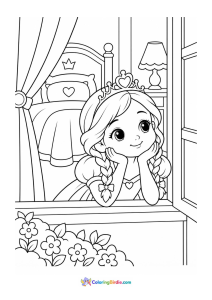 Princess looking out window coloring page