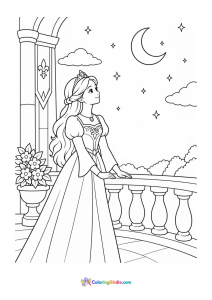 Princess stargazing on balcony coloring page