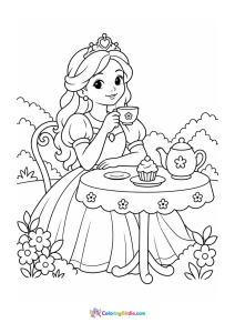 Princess tea party coloring page