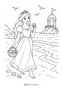 Princess at the beach coloring page