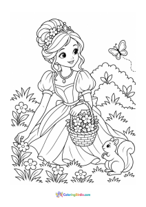 Princess picking flowers coloring page