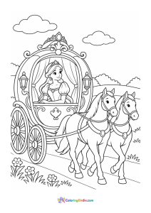 Princess riding in horse carriage coloring page