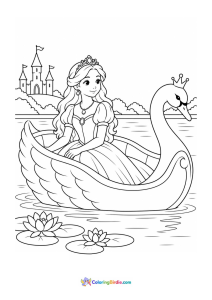 Princess riding swan boat coloring page