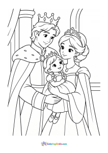 Baby princess with king and queen coloring page