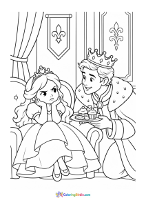 King cheering up angry princess coloring page