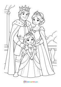 Little princess with king and queen coloring page
