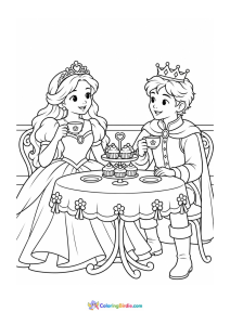 Princess having tea with brother coloring page