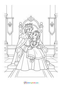 Princess sitting on kings lap coloring page