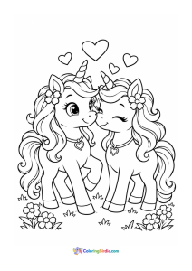 Two unicorn best friends coloring page
