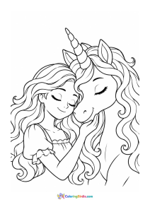 Unicorn with a girl coloring page