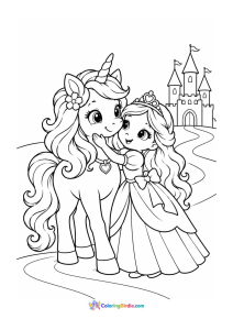 Unicorn with a princess coloring page
