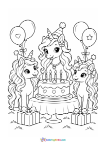 Unicorn celebrating birthday coloring page