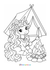 Unicorn doing camping coloring page
