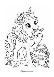 Unicorn eating apple coloring page