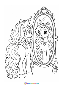 Unicorn looking into mirror coloring page