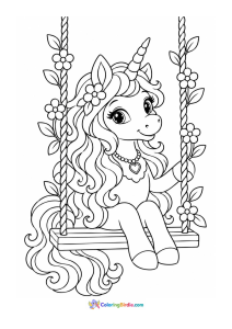Unicorn on swing coloring page