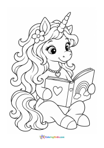 Unicorn reading book coloring page