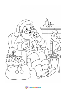 Christmas coloring page of Santa Claus eating cookies