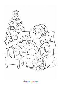 Christmas coloring page of Santa Claus relaxing after his Christmas gift deliveries