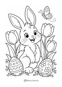 Easter bunny in a spring garden coloring page